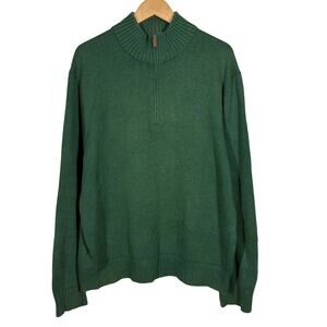 Vintage 90s Polo Ralph Lauren Half Zip Sweater Long Sleeve Green Navy Horse - XL
